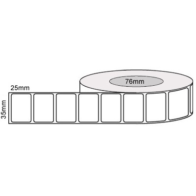 35 by 25 mm white label, 4,000 per roll, printed with a ribbon.
