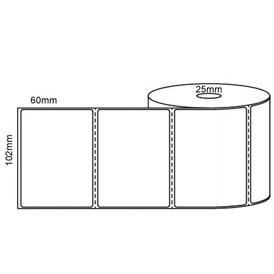 102 by 60 mm white label, 1,000 per roll, printed with a ribbon.