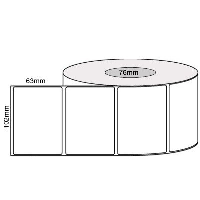 102 by 63 mm white label, 2,000 per roll, no ribbon needed.