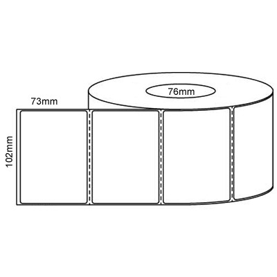 102 by 73 mm white label, 2,000 per roll, printed with a ribbon.