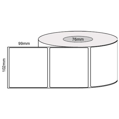 102 by 99 mm white label, 1,500 per roll, printed with a ribbon.