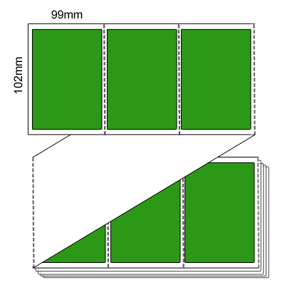 102 by 99 mm green label, 4,000 per box, printed with a ribbon.