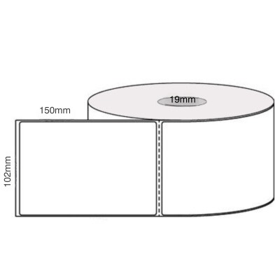 102 by 150 mm white label, 100 per roll, no ribbon needed.