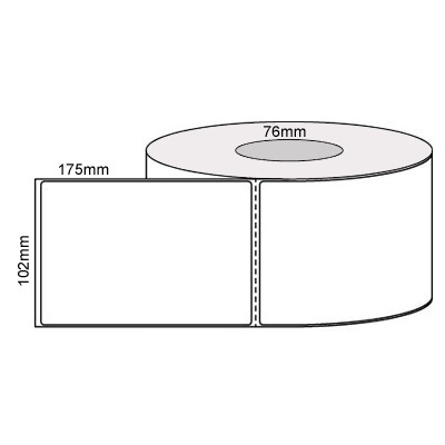 102 by 175 mm white label, 750 per roll, no ribbon needed.